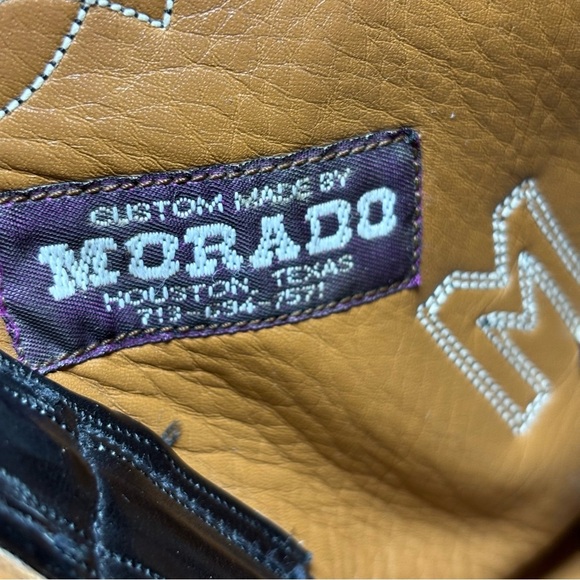 Custom Made Kangaroo Western Boots By Morado Brothers Almond Toe Black Size 12 - Picture 11 of 15